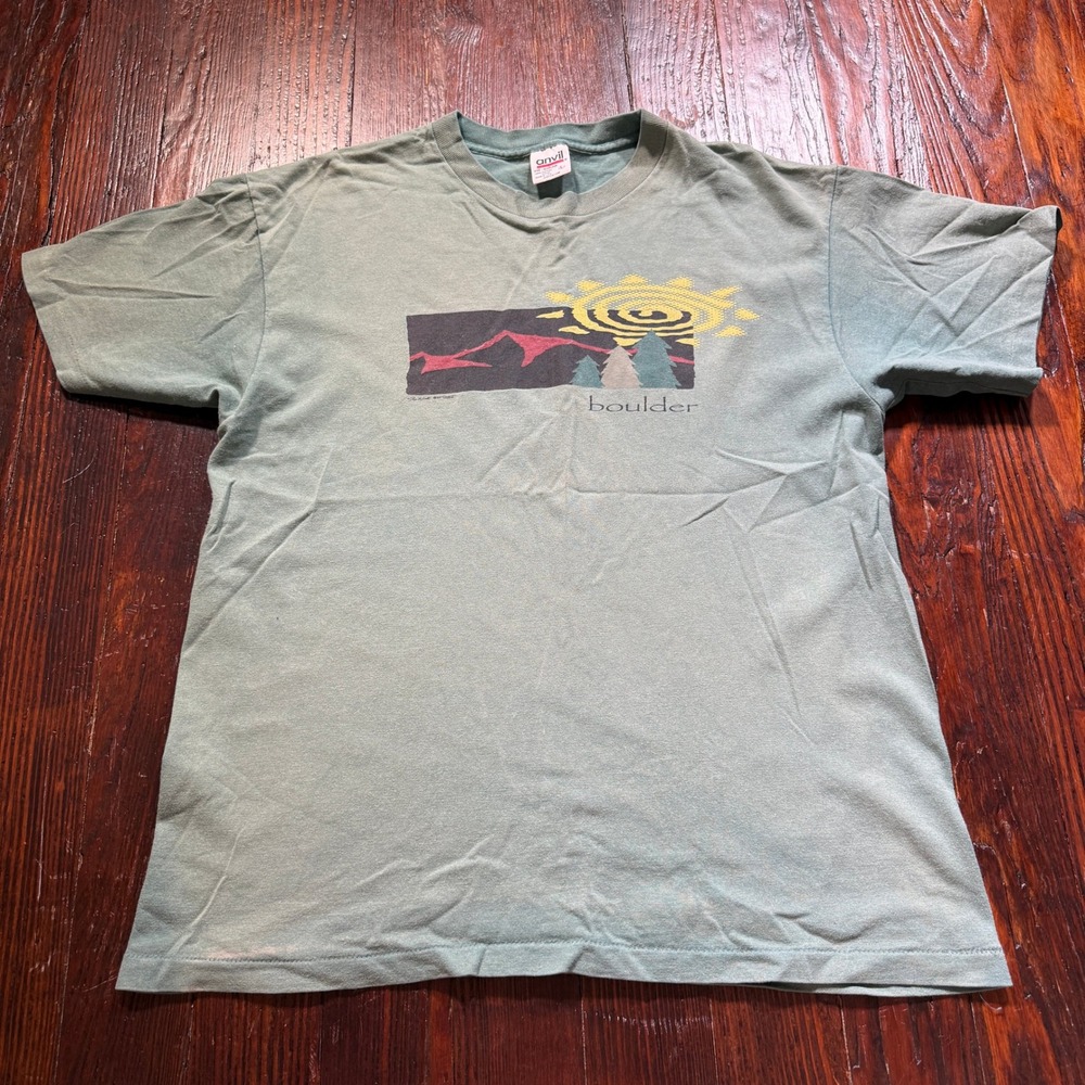 Vintage 90s Boulder Colorado Shirt Mens‎ L Green Single Stitch Nature USA Made